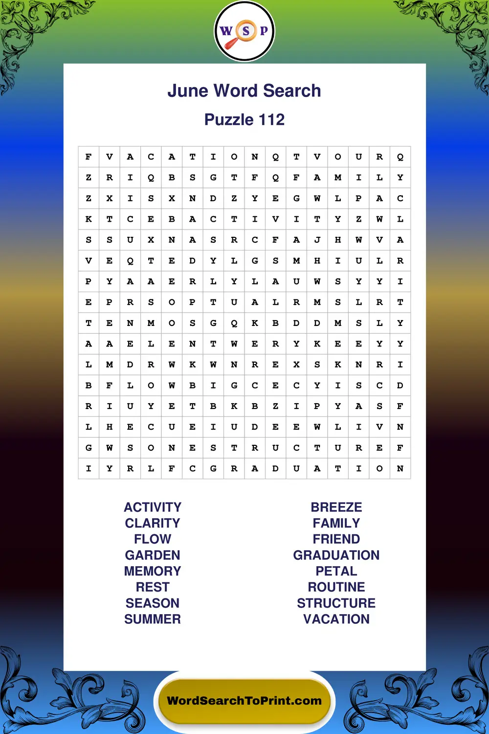 June Word Search Puzzle 112