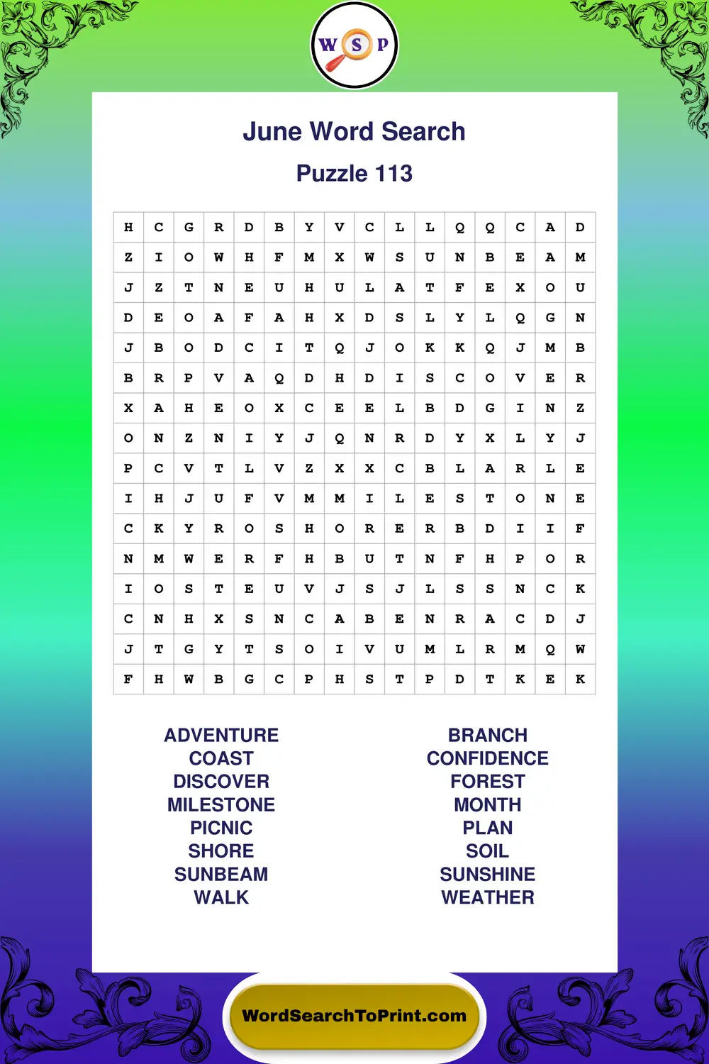 June Word Search Puzzle 113