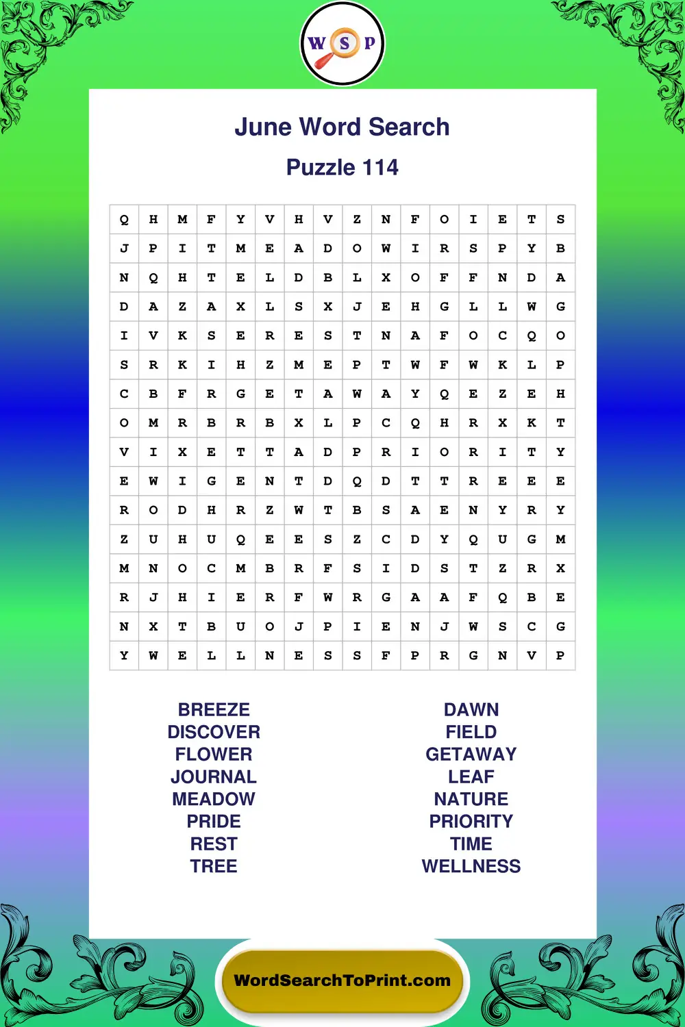 June Word Search Puzzle 114