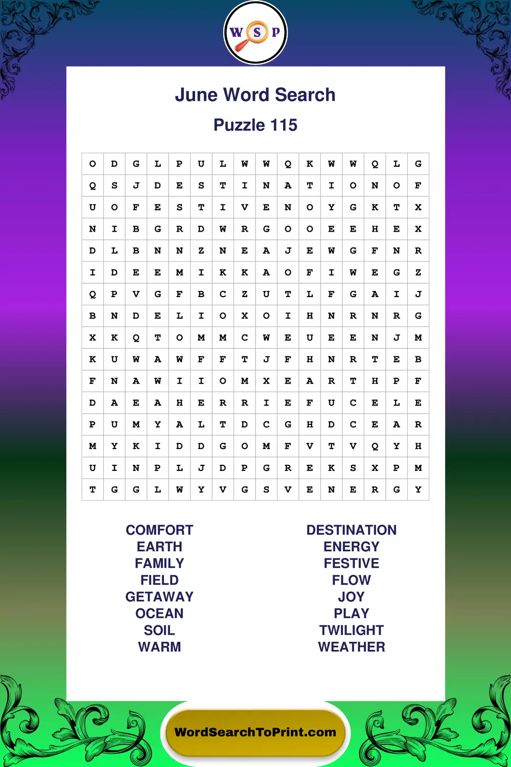 June Word Search Puzzle 115