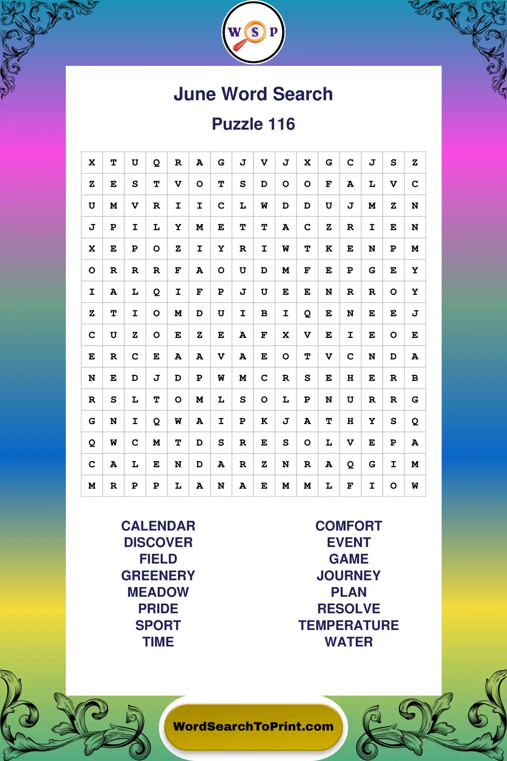 June Word Search Puzzle 116