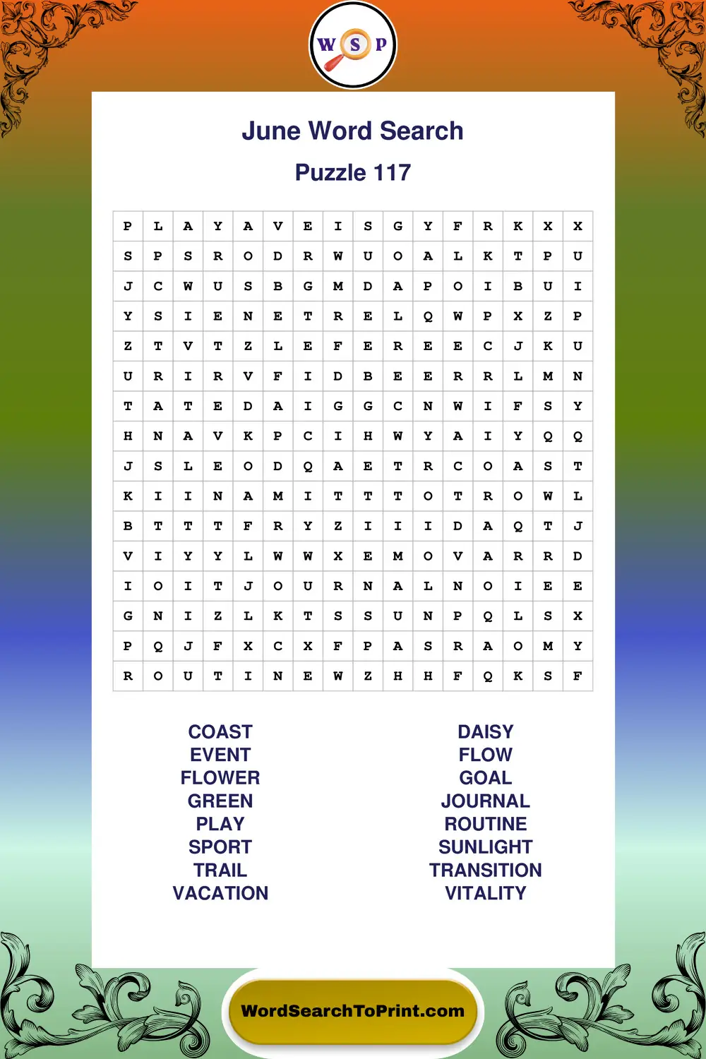 June Word Search Puzzle 117