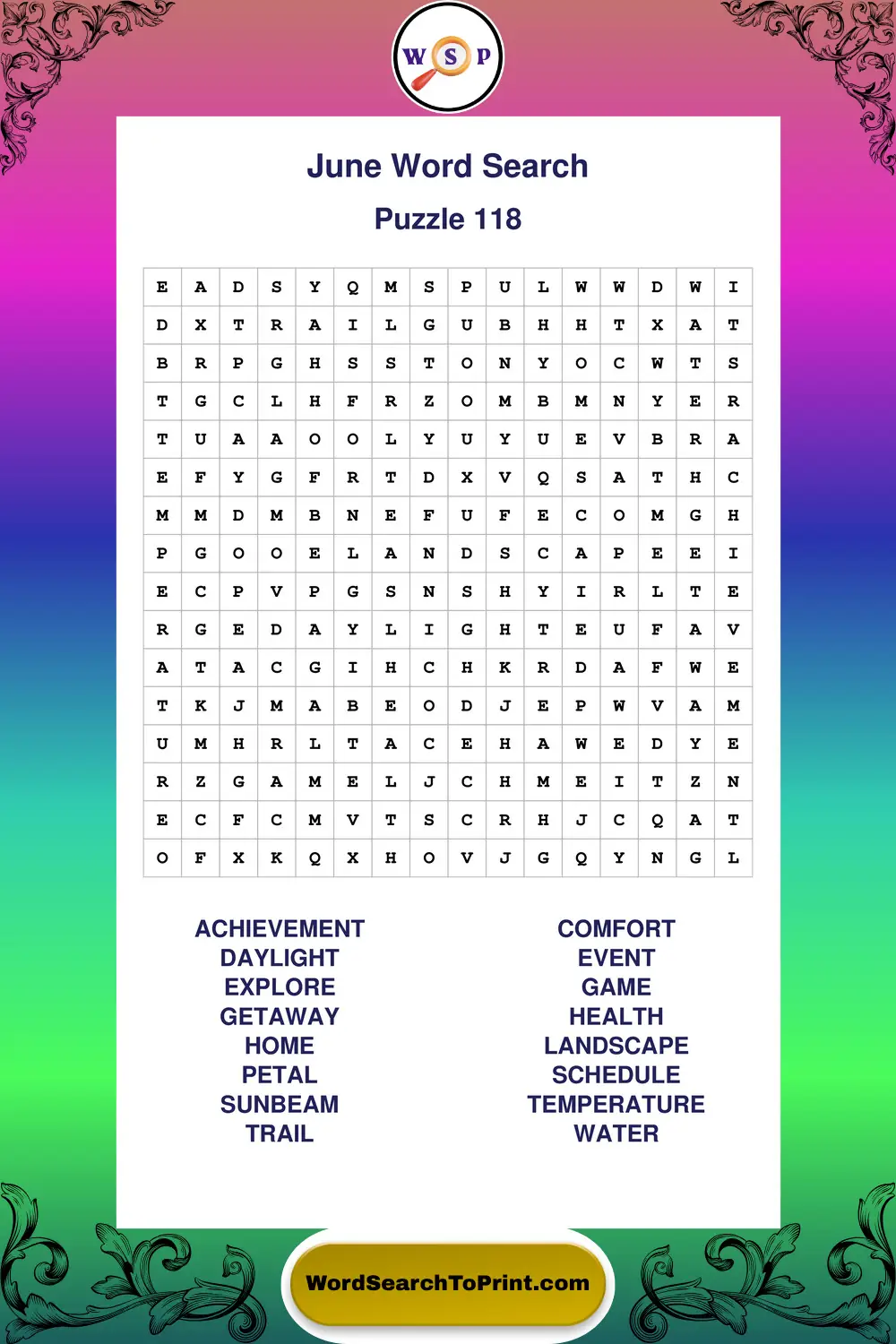 June Word Search Puzzle 118