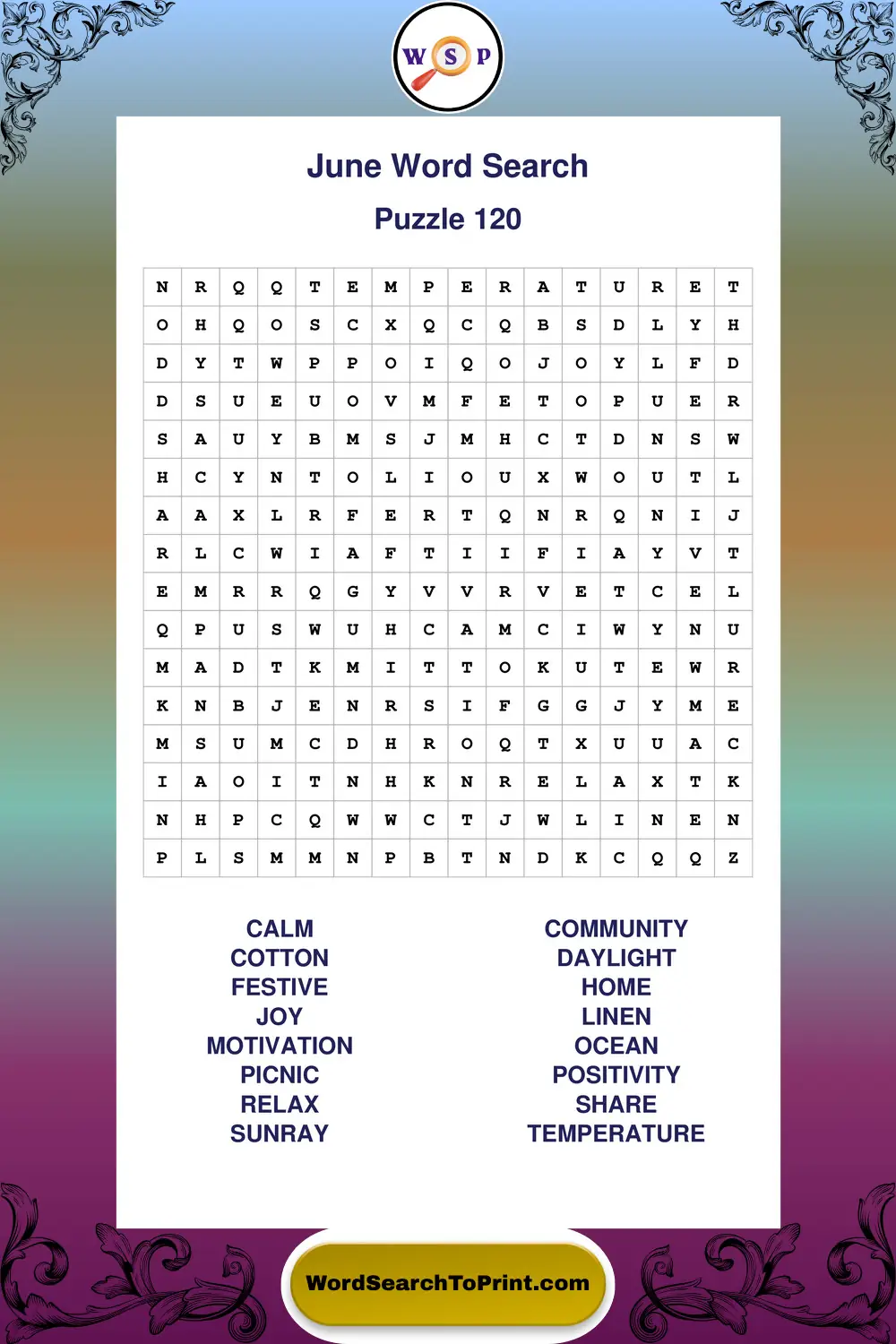 June Word Search Puzzle 120