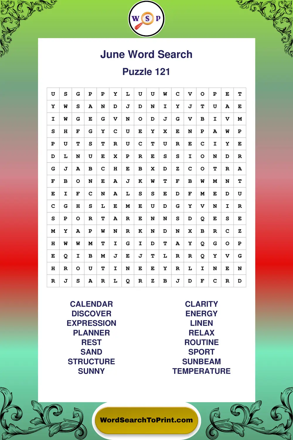 June Word Search Puzzle 121
