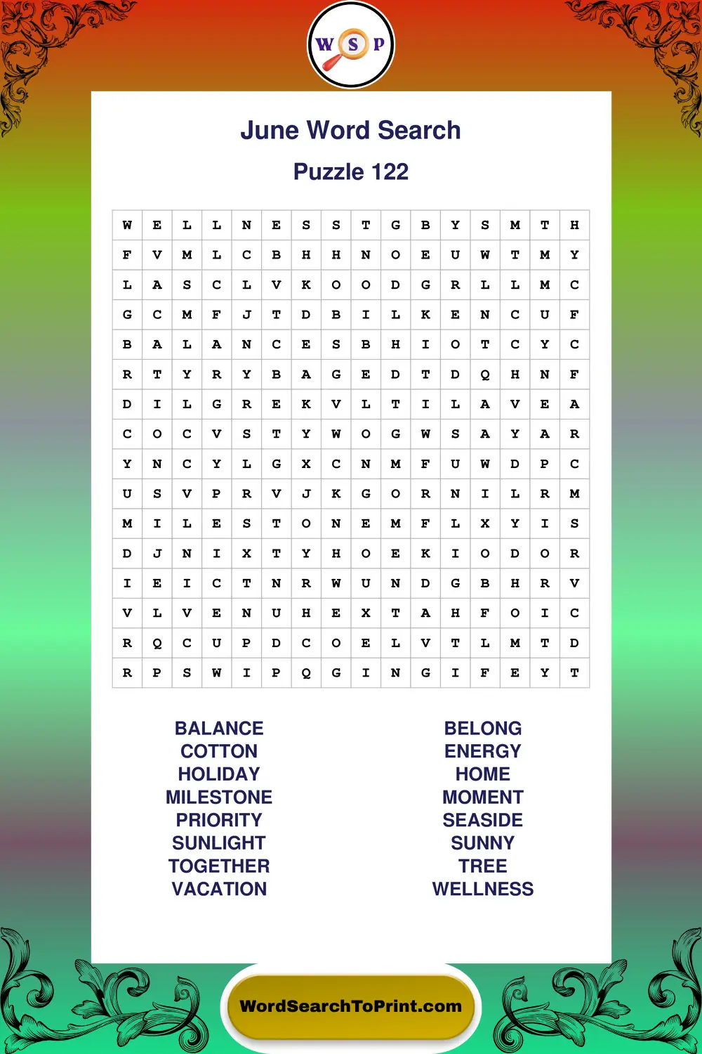 June Word Search Puzzle 122