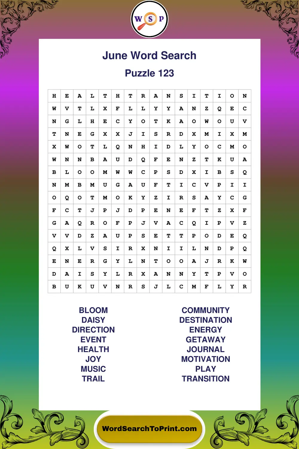 June Word Search Puzzle 123
