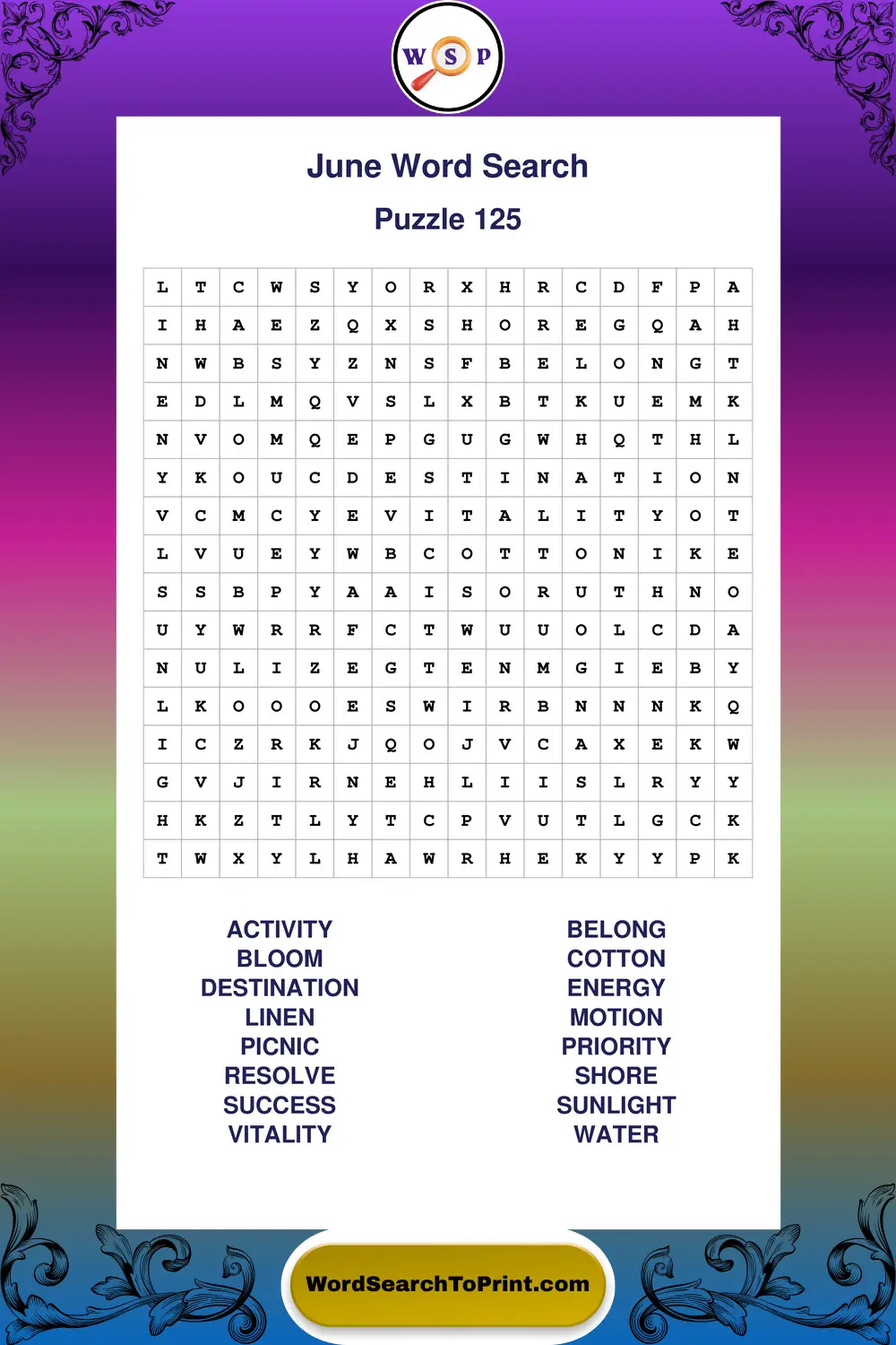 June Word Search Puzzle 125