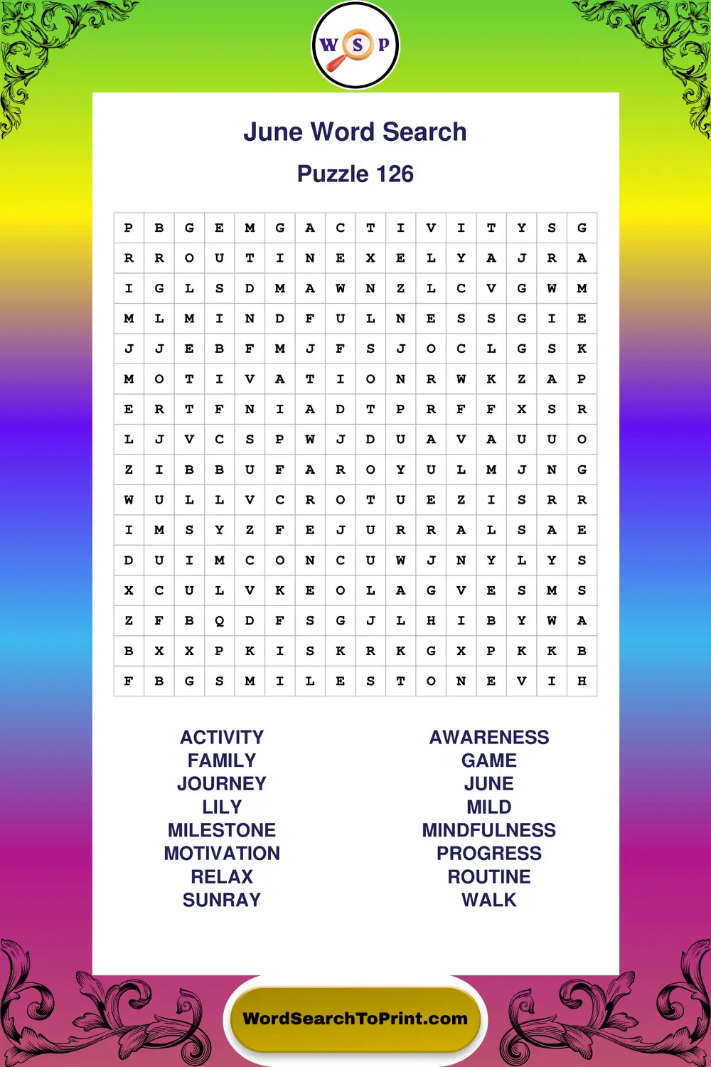 June Word Search Puzzle 126