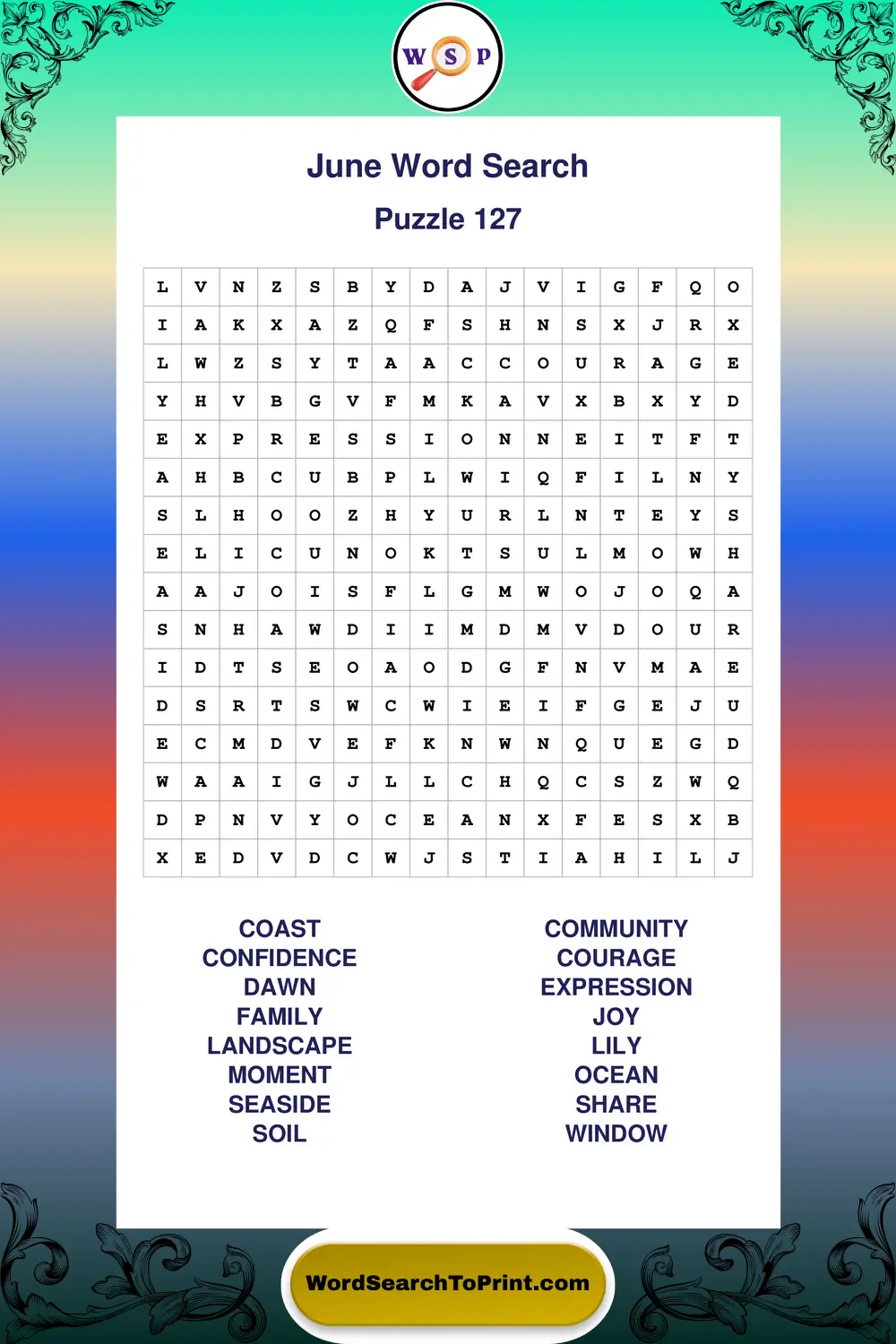 June Word Search Puzzle 127