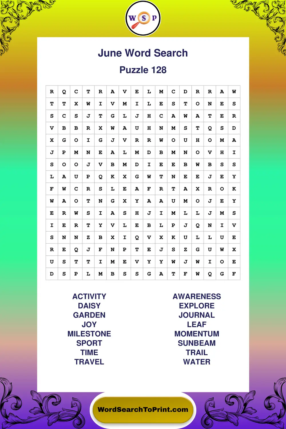 June Word Search Puzzle 128
