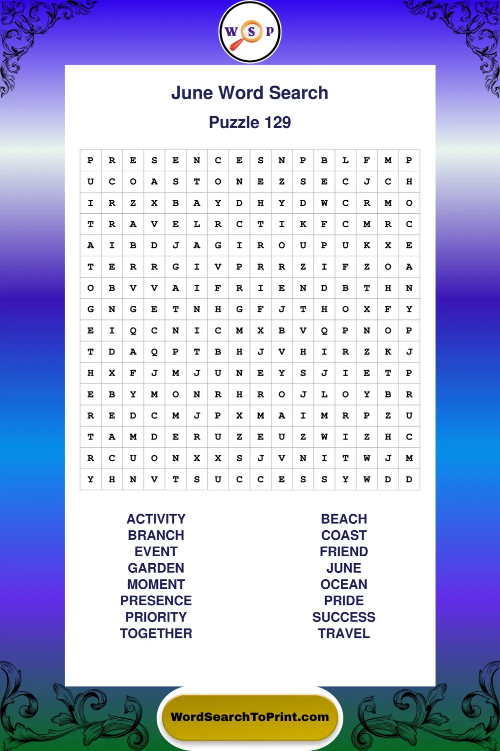 June Word Search Puzzle 129