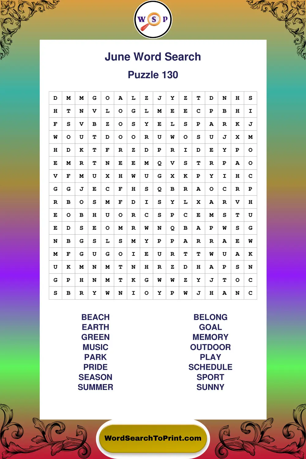 June Word Search Puzzle 130