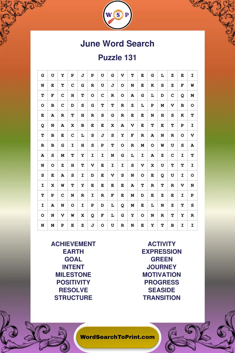 June Word Search Puzzle 131