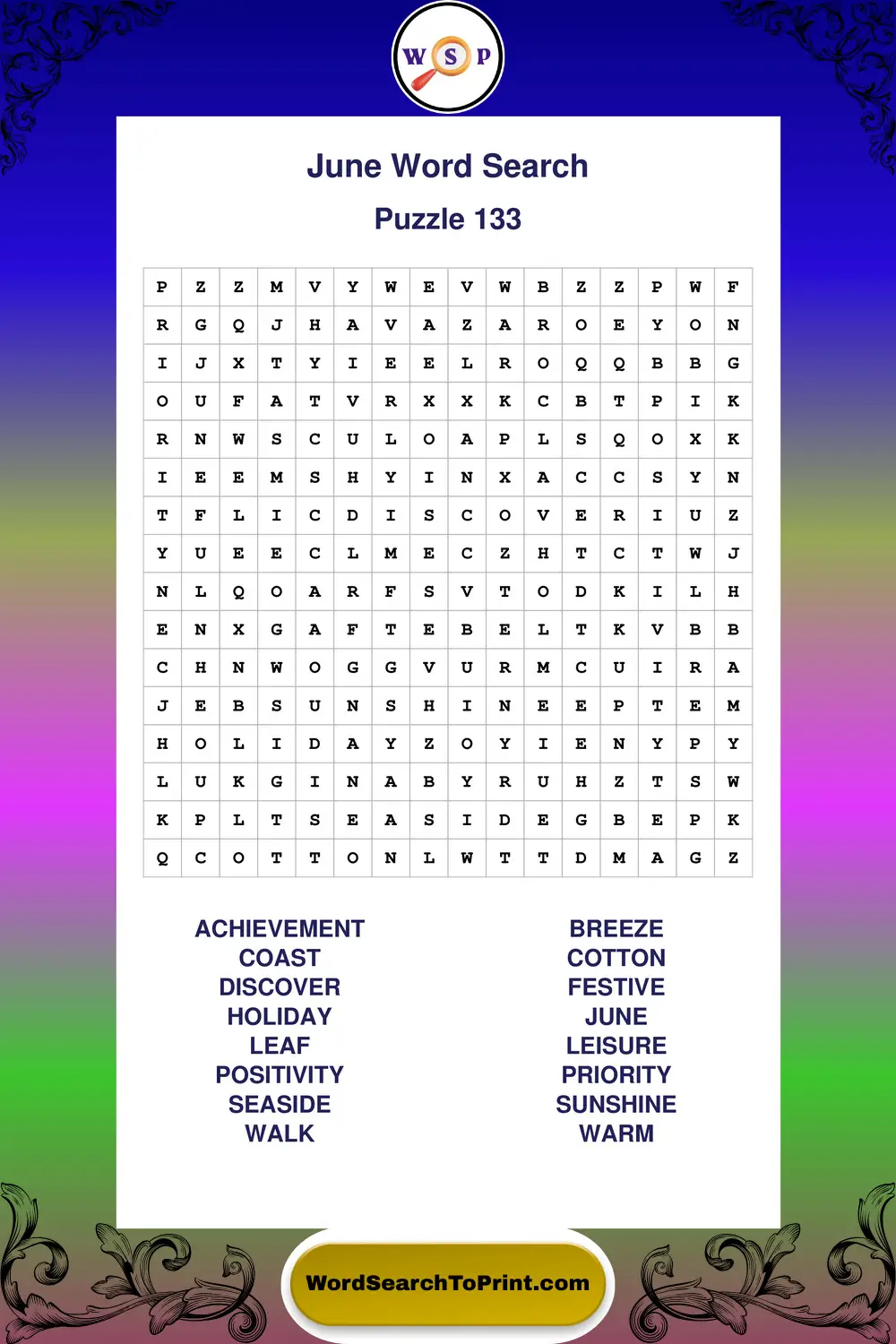 June Word Search Puzzle 133