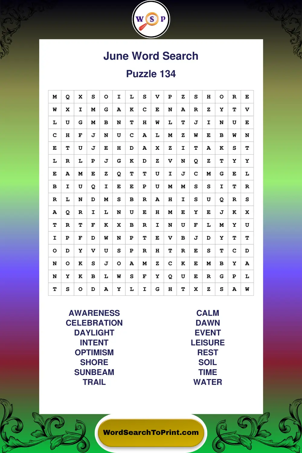 June Word Search Puzzle 134