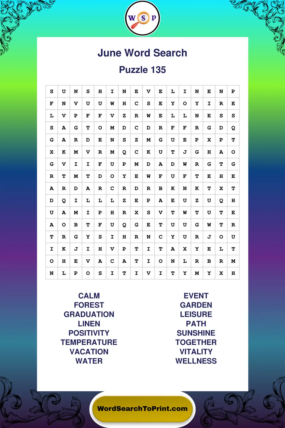 June Word Search Puzzle 135