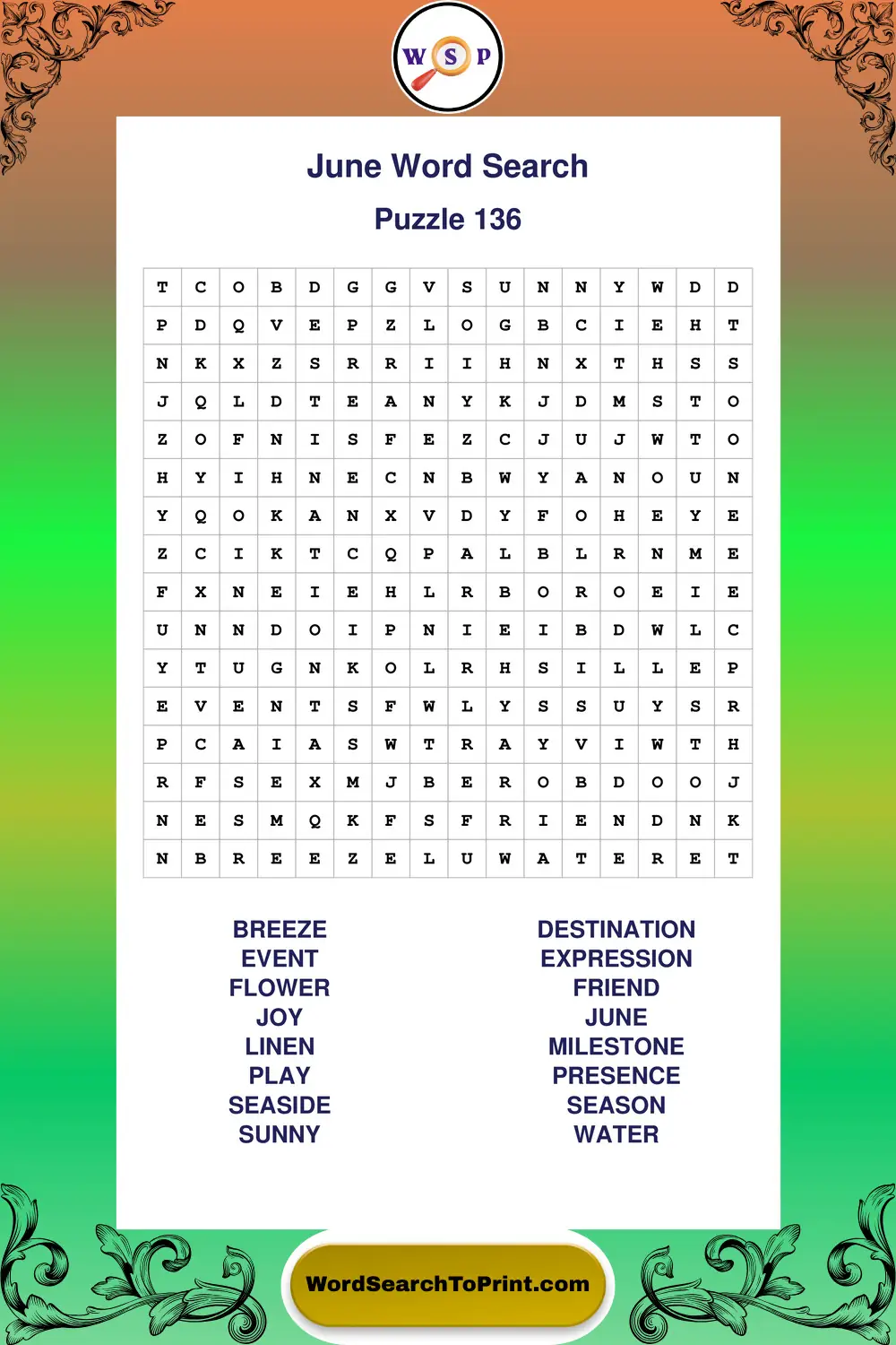 June Word Search Puzzle 136