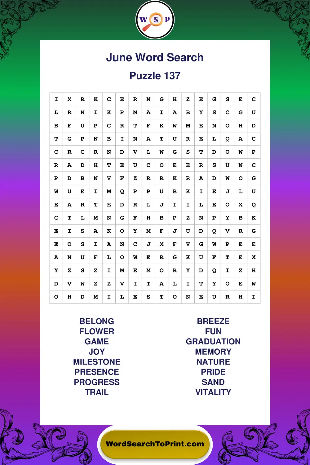 June Word Search Puzzle 137