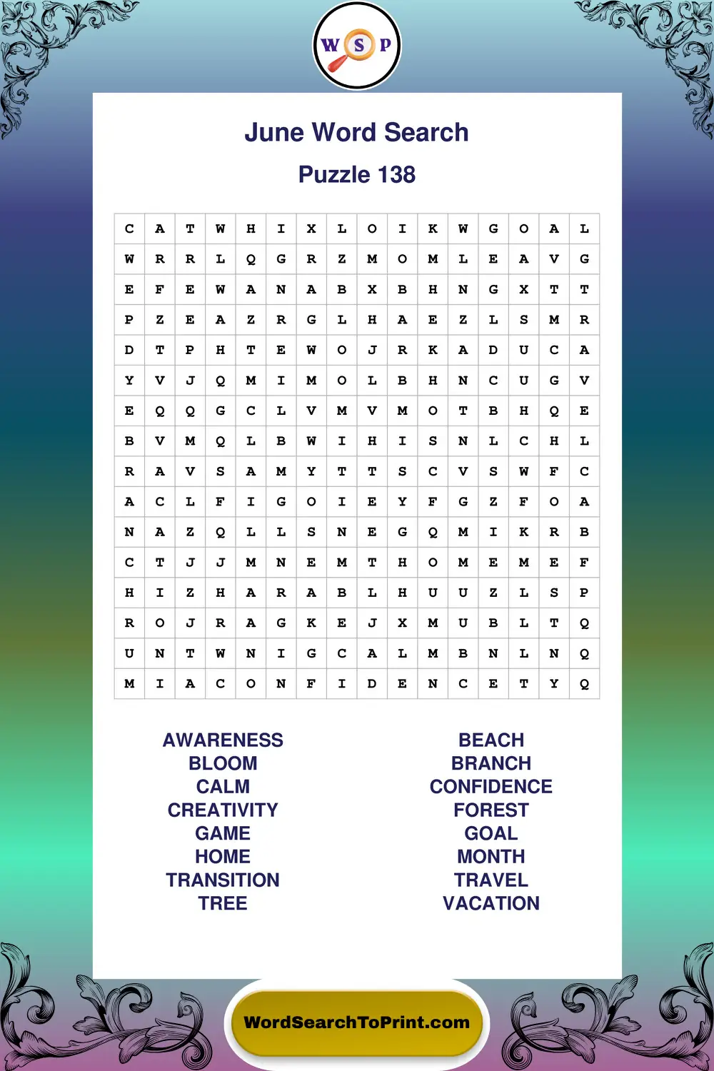 June Word Search Puzzle 138