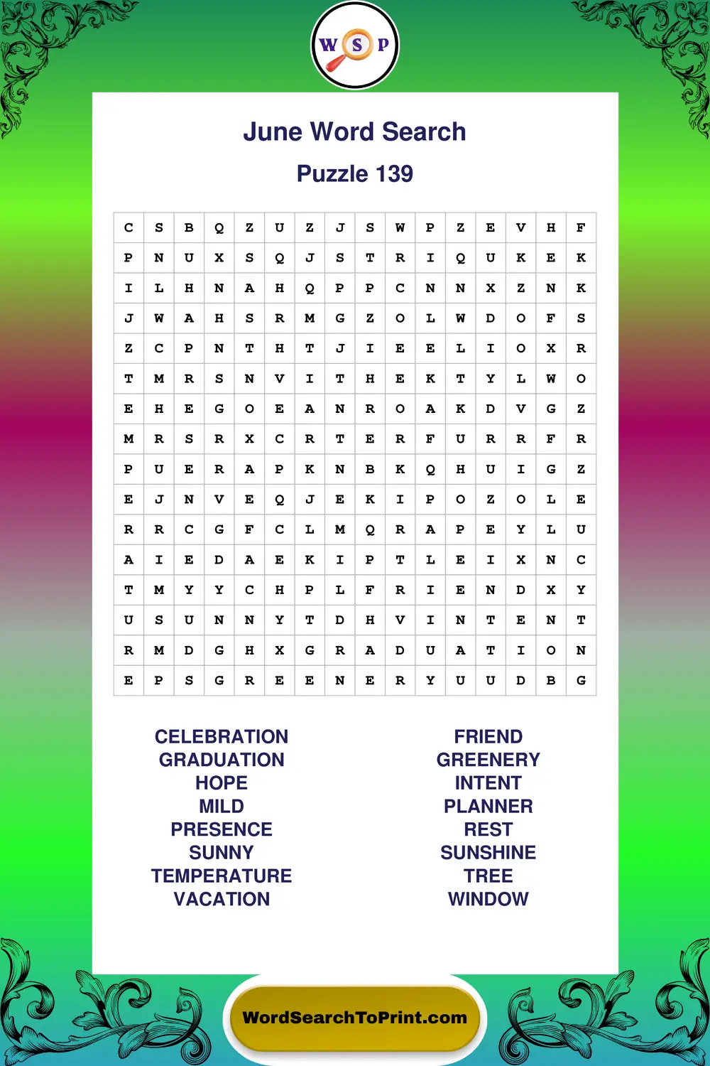 June Word Search Puzzle 139