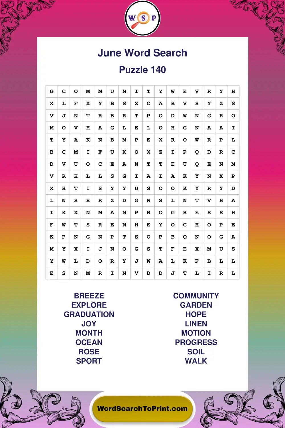 June Word Search Puzzle 140