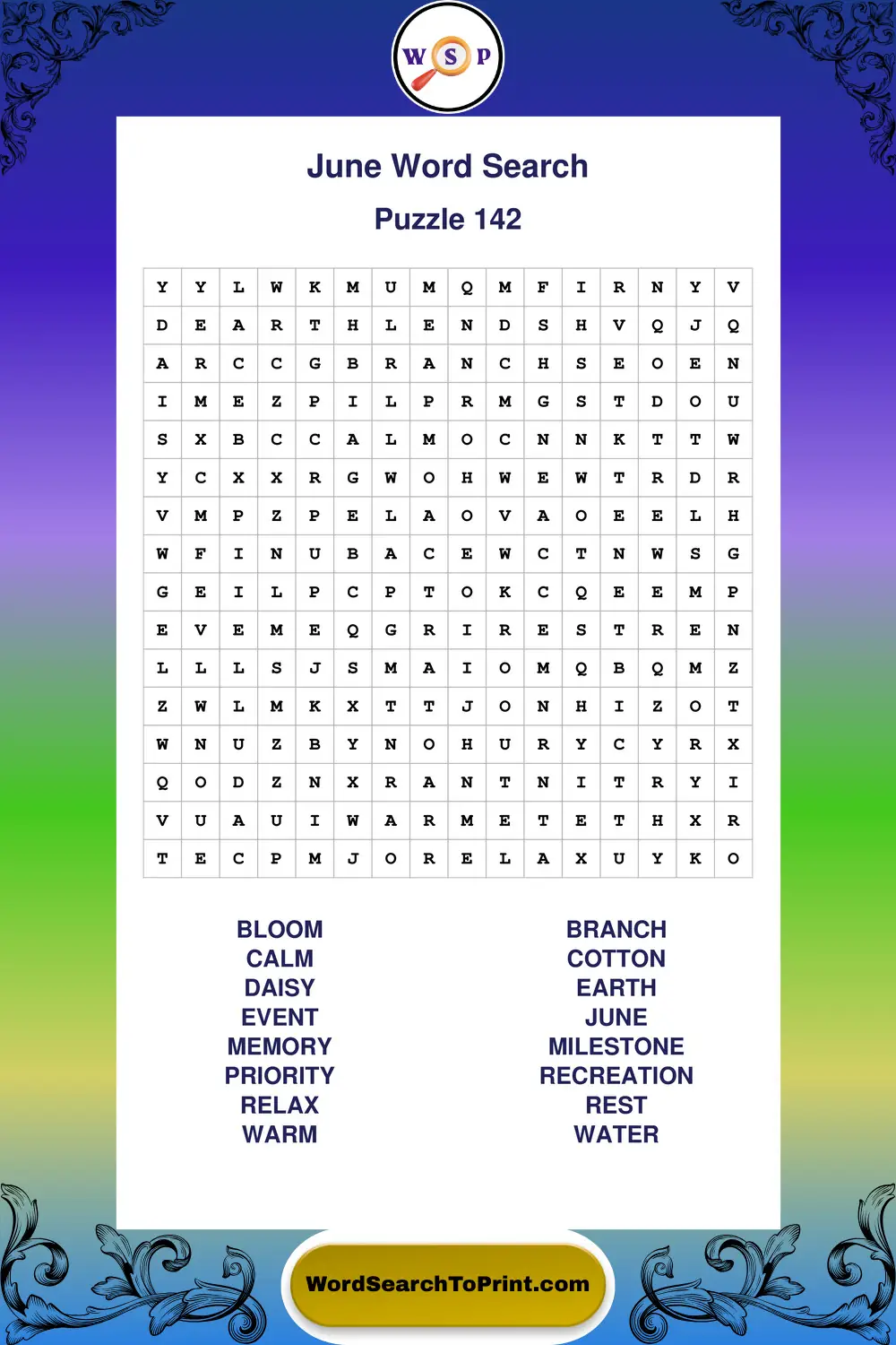 June Word Search Puzzle 142