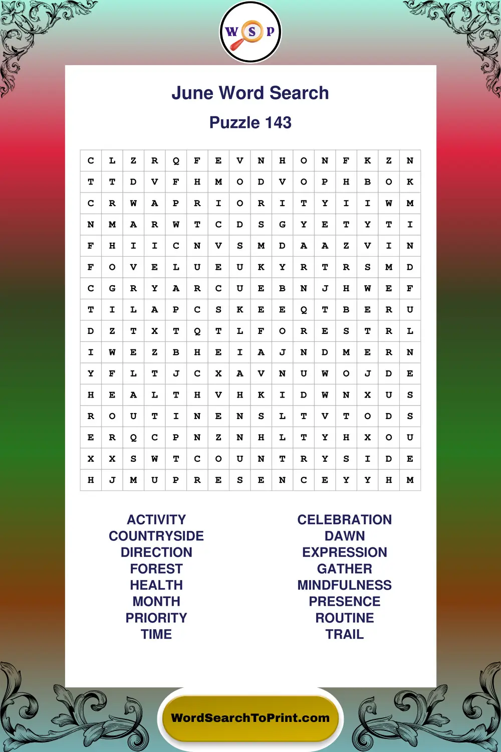 June Word Search Puzzle 143