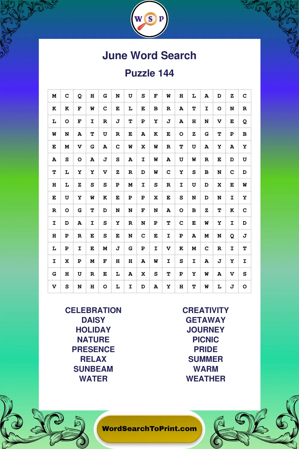 June Word Search Puzzle 144