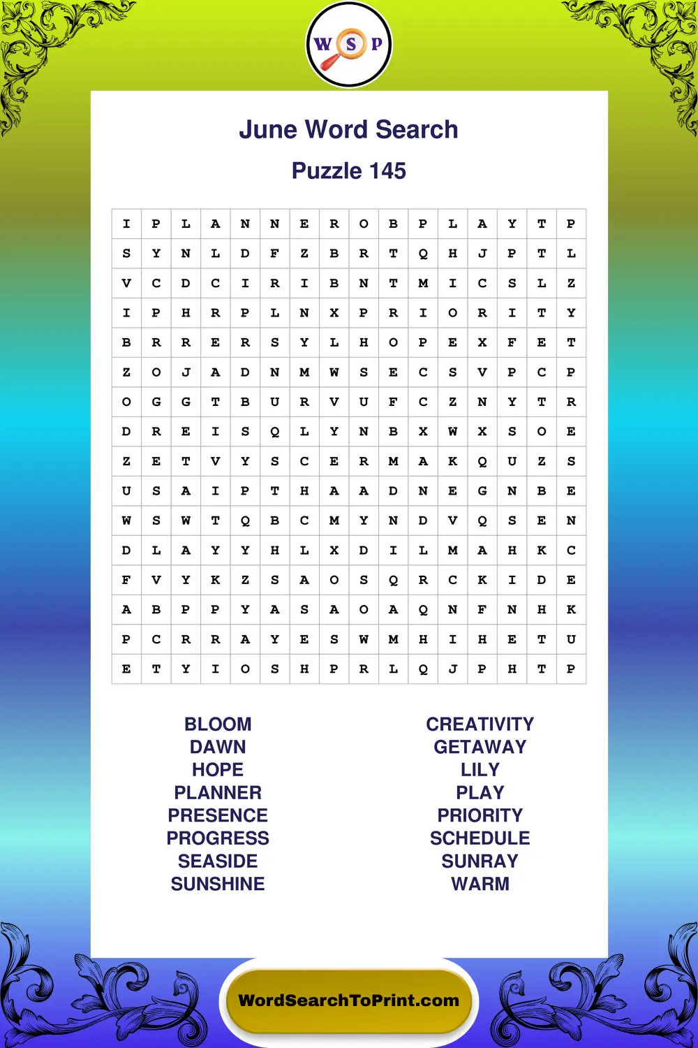 June Word Search Puzzle 145