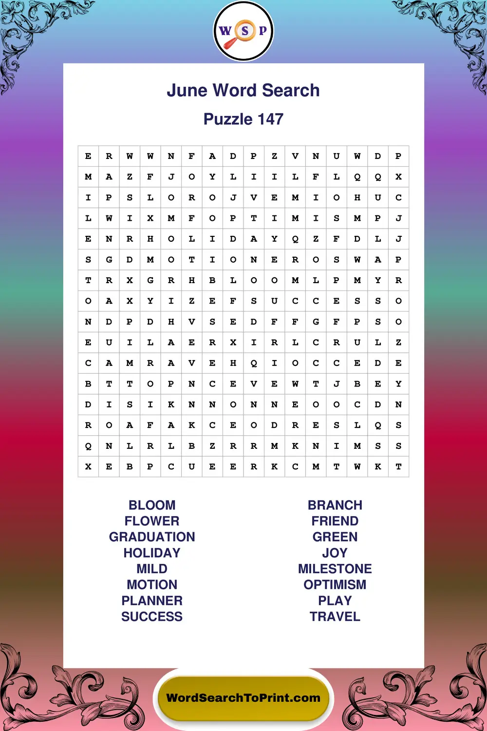 June Word Search Puzzle 147