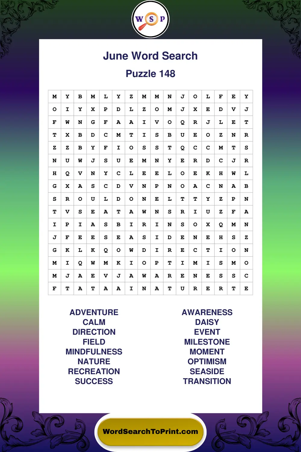 June Word Search Puzzle 148