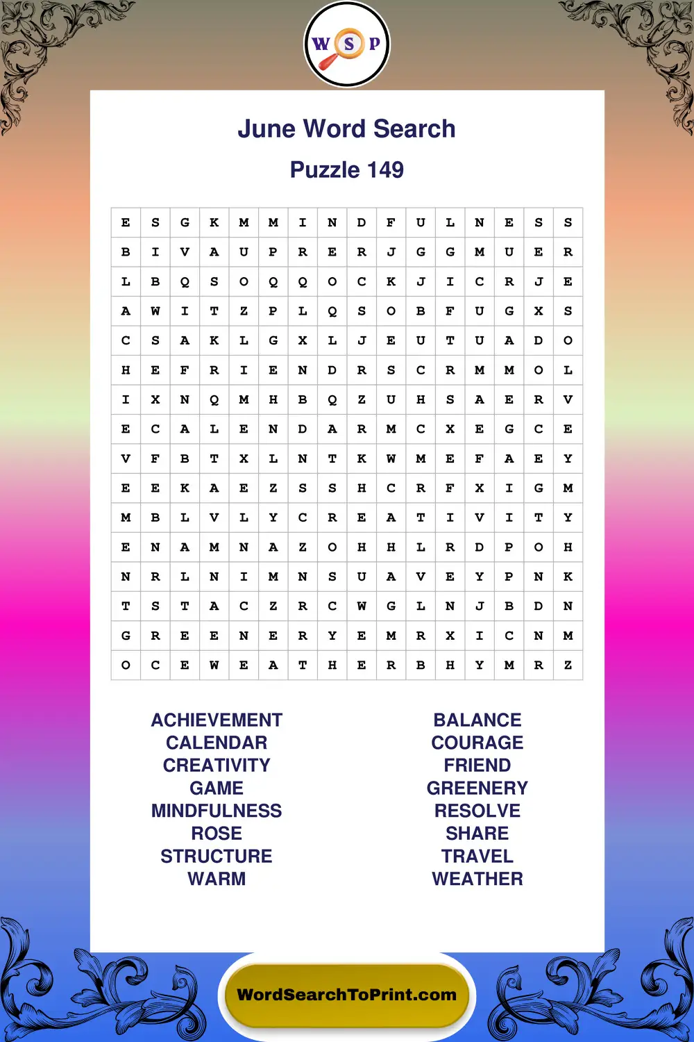 June Word Search Puzzle 149