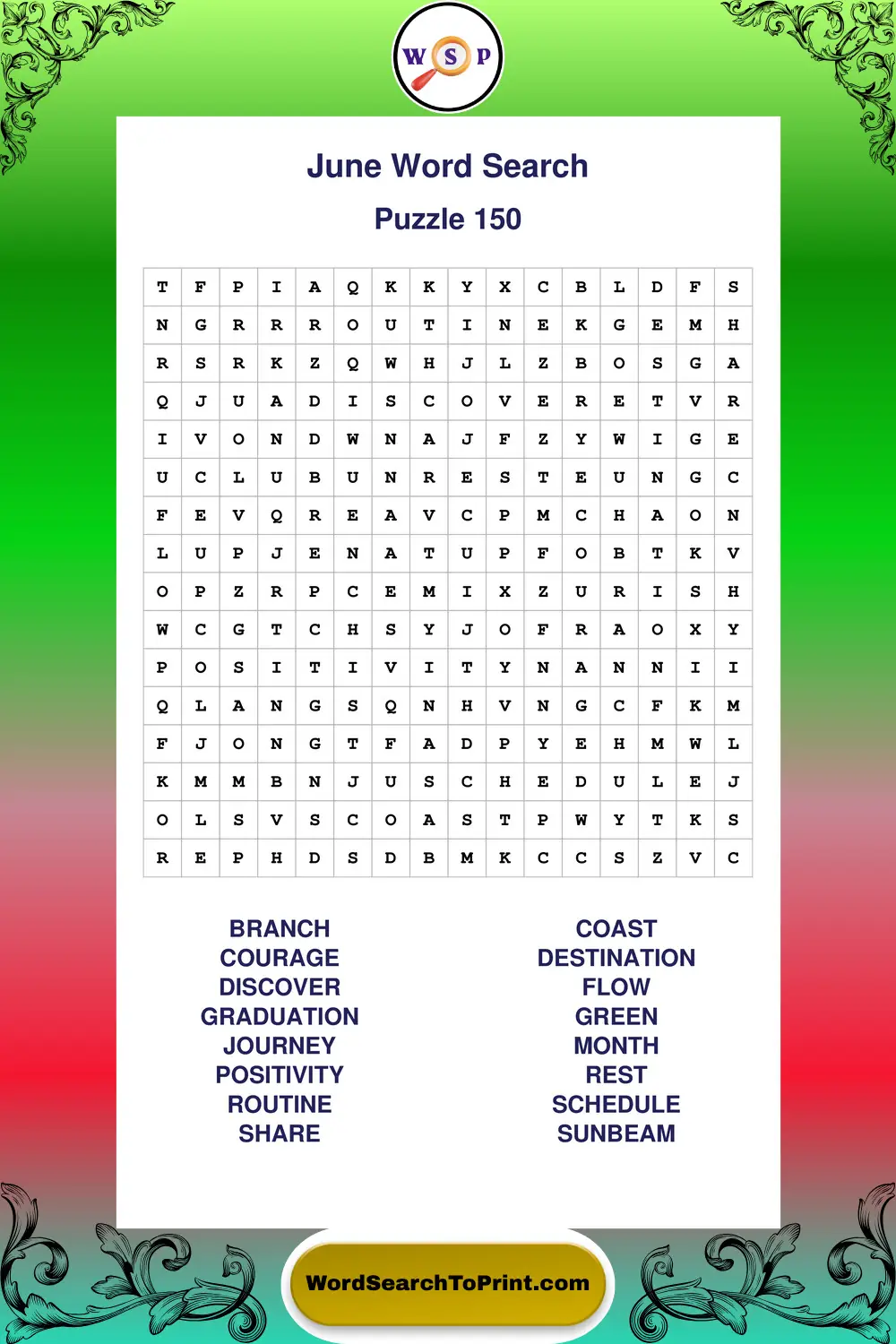 June Word Search Puzzle 150