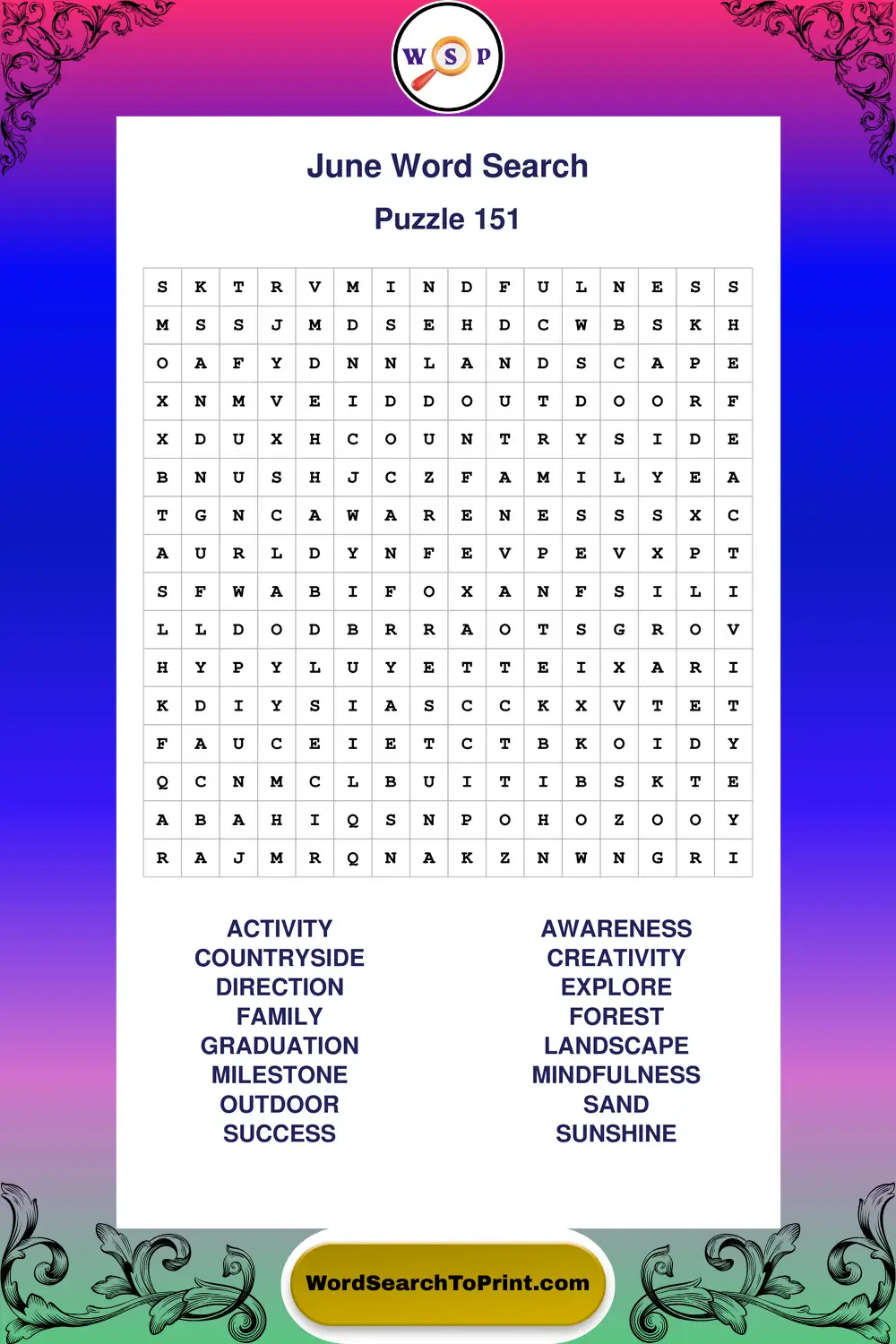 June Word Search Puzzle 151