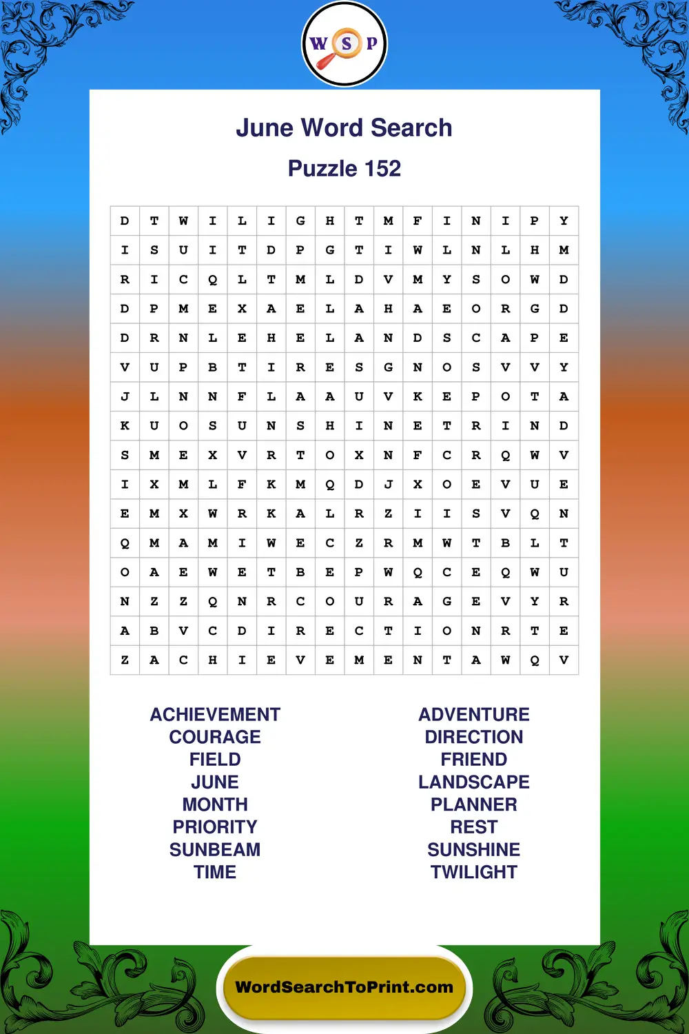 June Word Search Puzzle 152