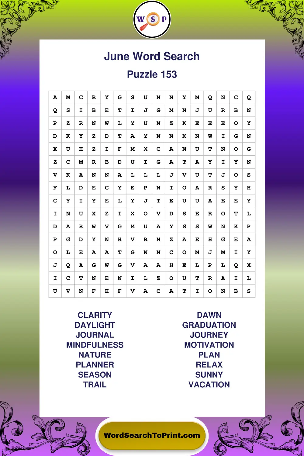 June Word Search Puzzle 153