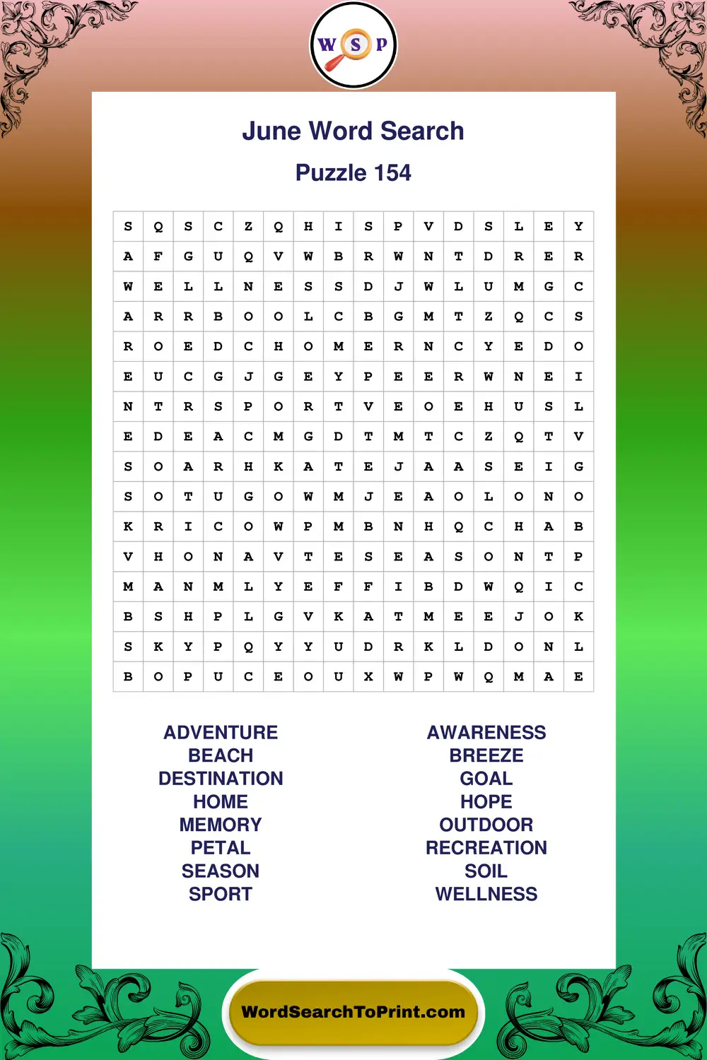 June Word Search Puzzle 154