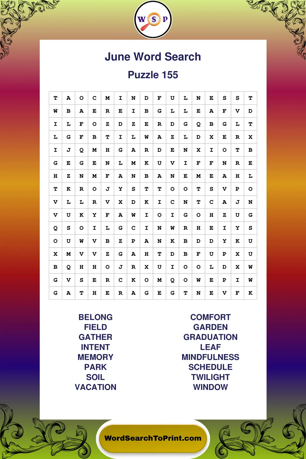 June Word Search Puzzle 155