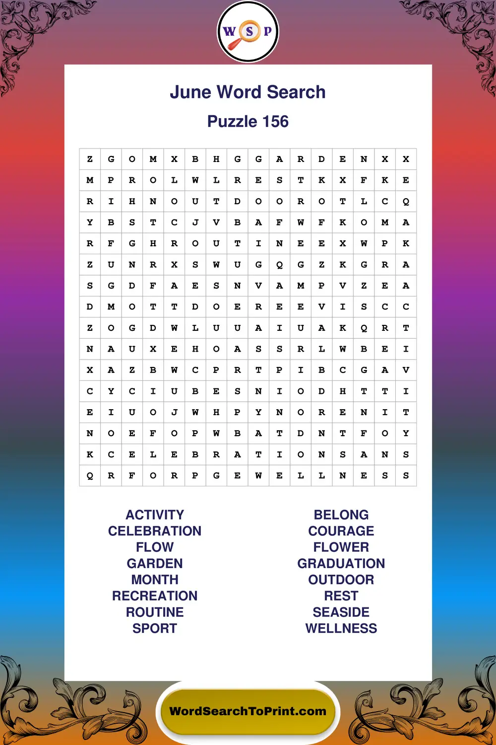 June Word Search Puzzle 156