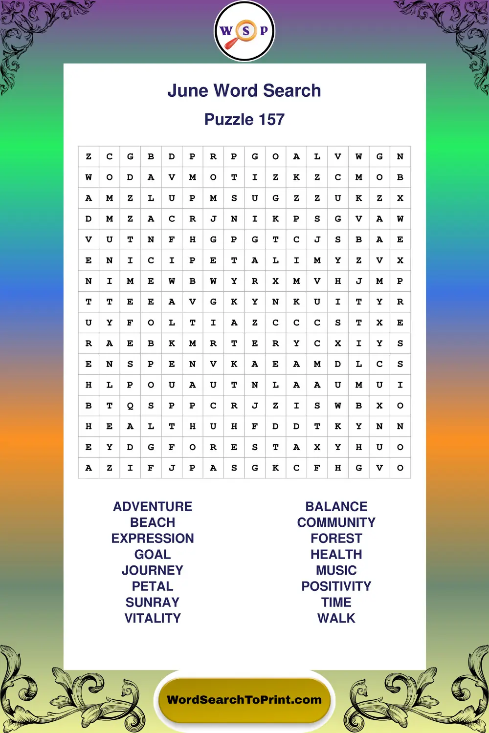 June Word Search Puzzle 157