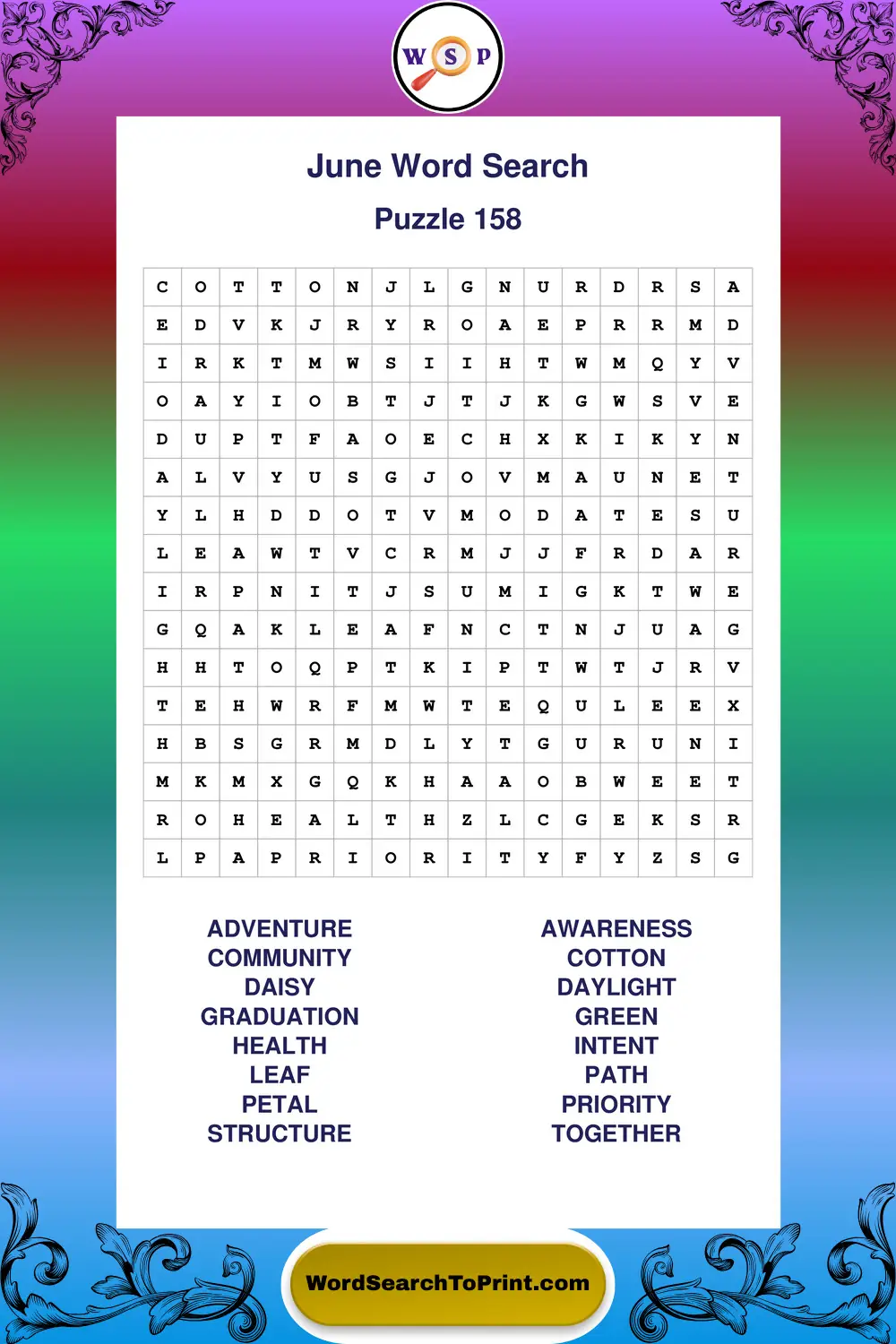 June Word Search Puzzle 158