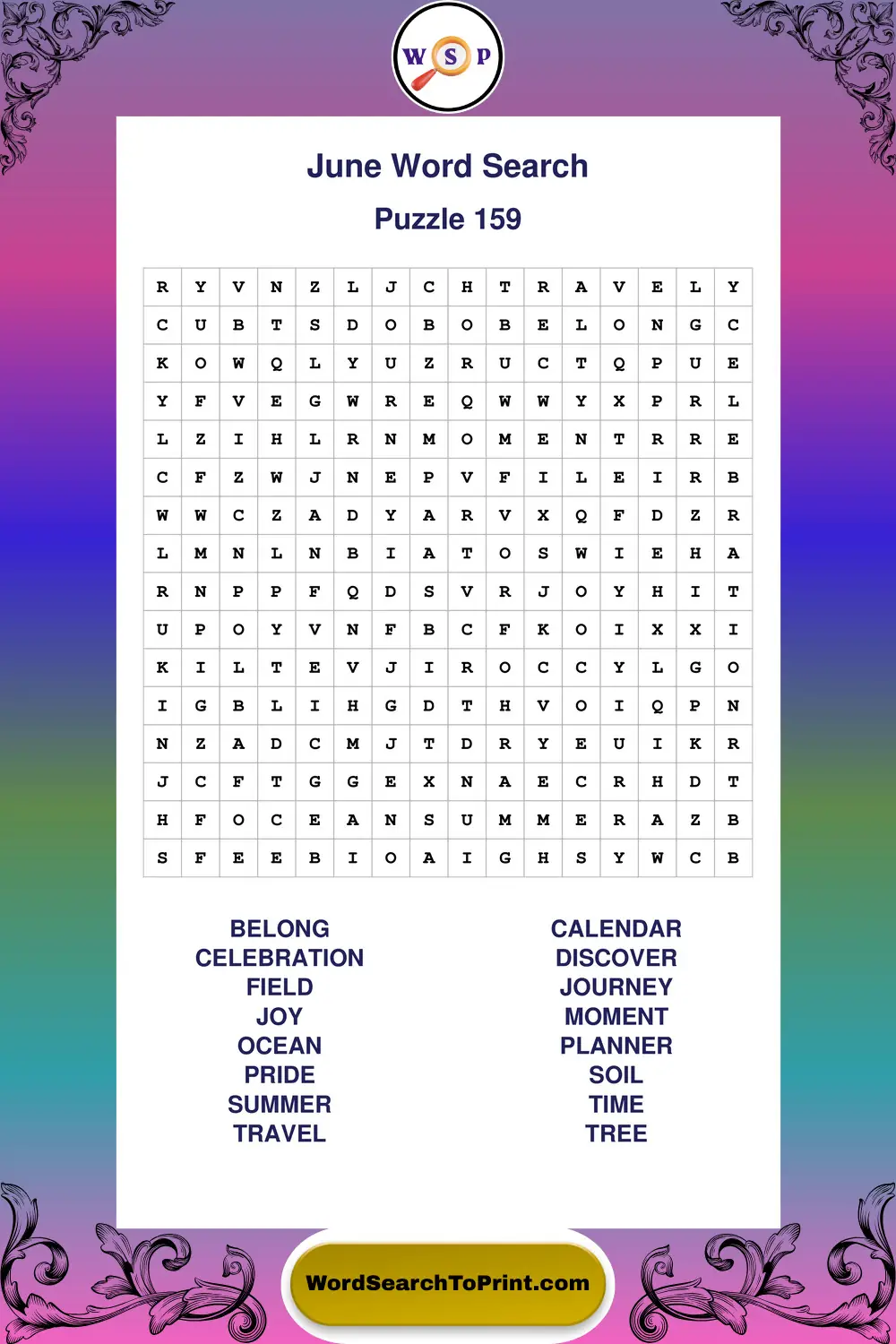 June Word Search Puzzle 159
