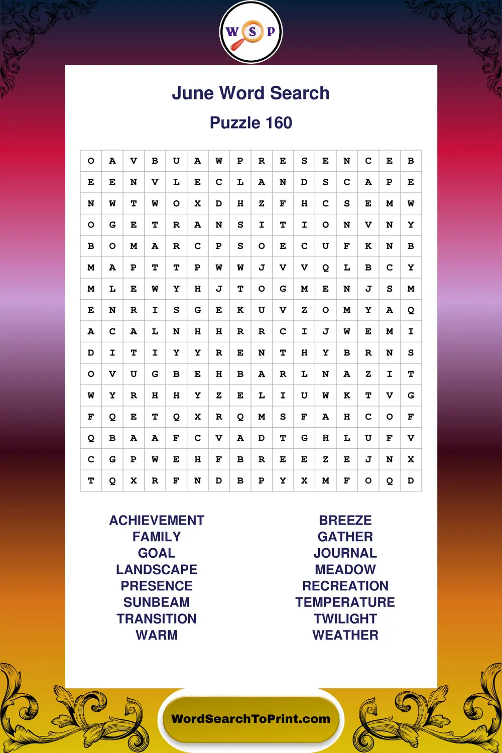 June Word Search Puzzle 160
