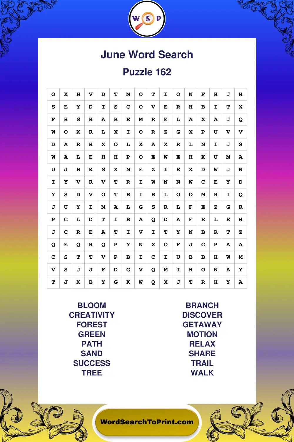 June Word Search Puzzle 162