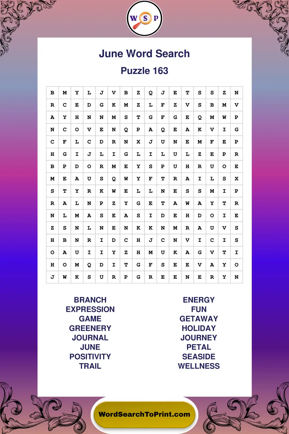 June Word Search Puzzle 163