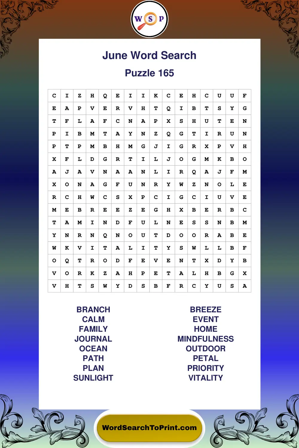 June Word Search Puzzle 165