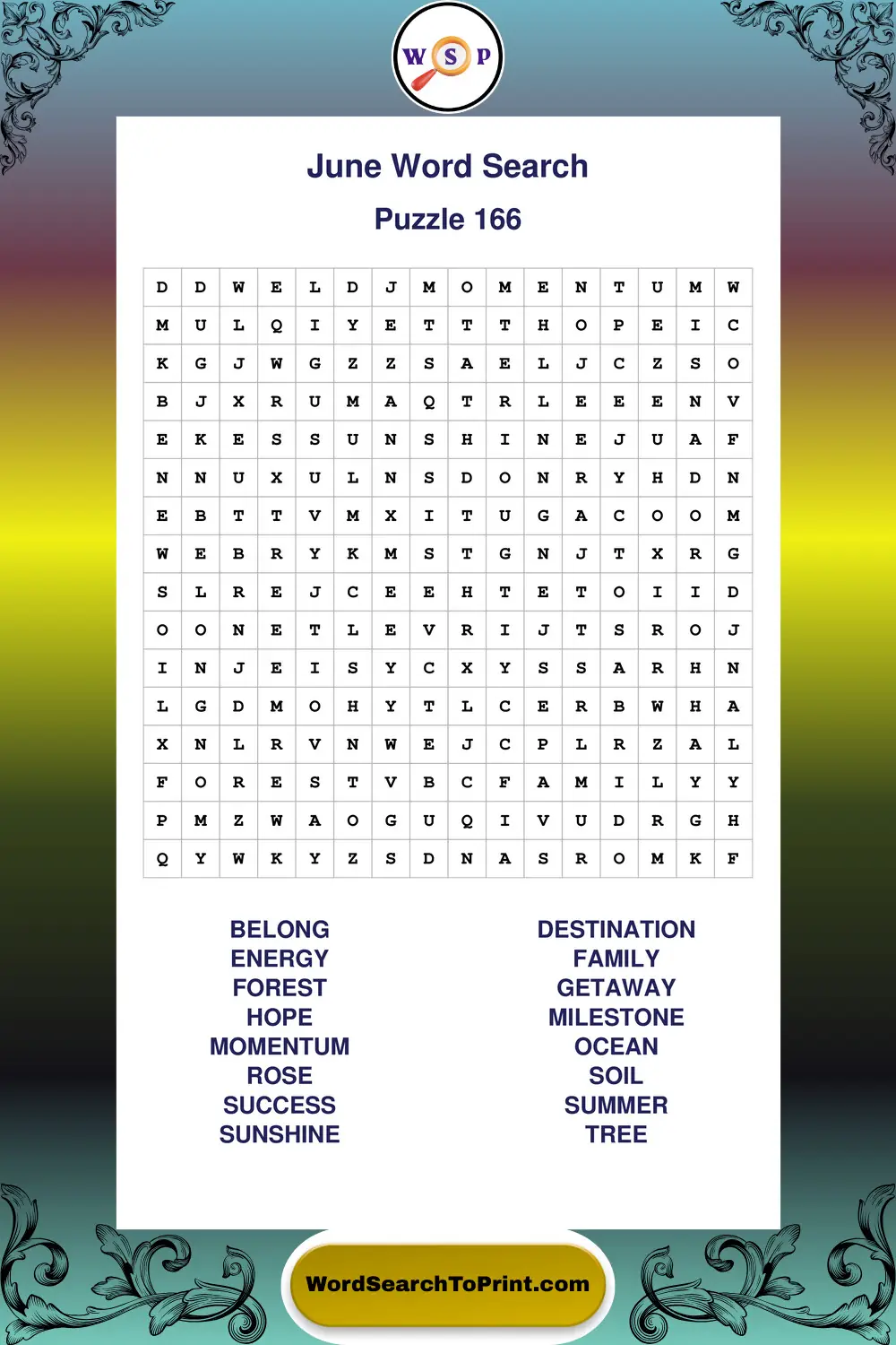 June Word Search Puzzle 166