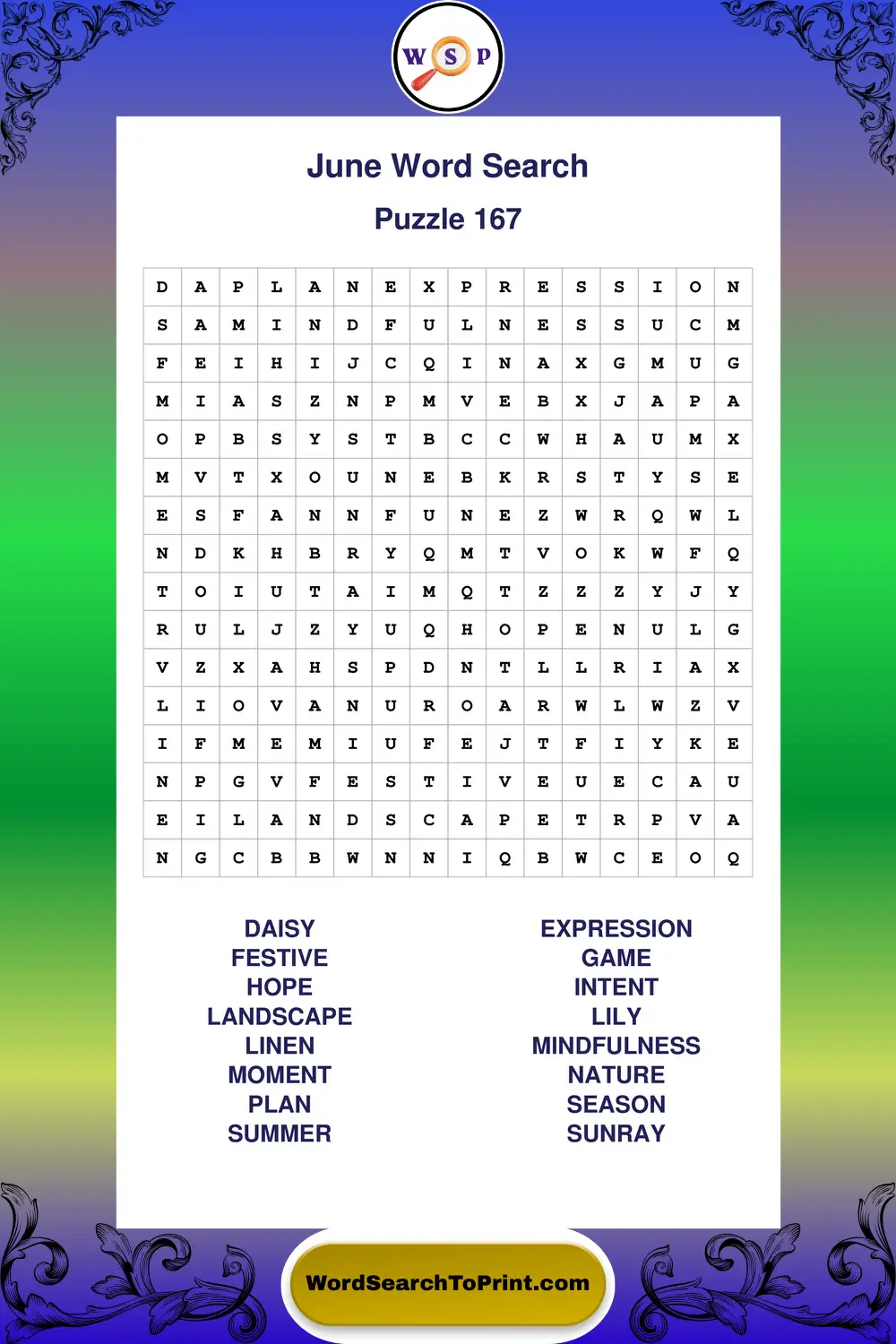 June Word Search Puzzle 167