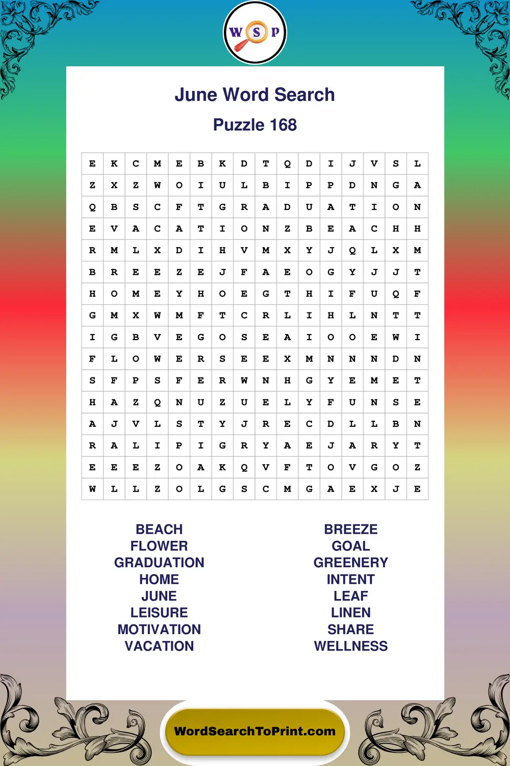 June Word Search Puzzle 168